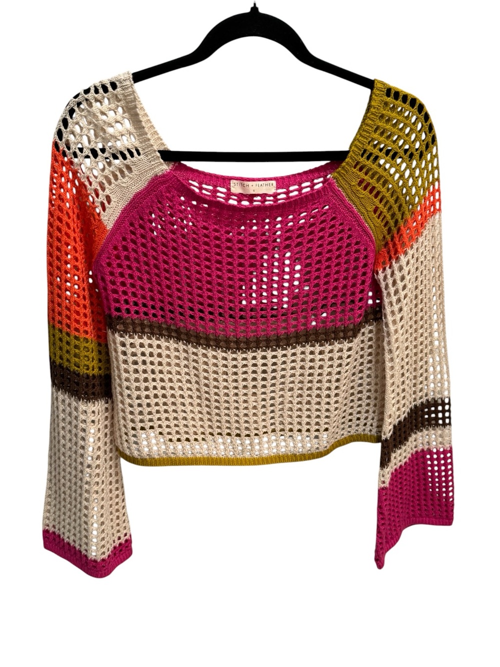 Stitch & Feather Crochet Long Bell Sleeve Colorful Hippee Size S